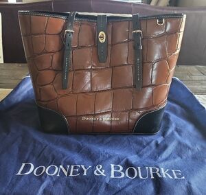 Dooney & Bourke Croc-Embossed Cognac and Black Dover Tote